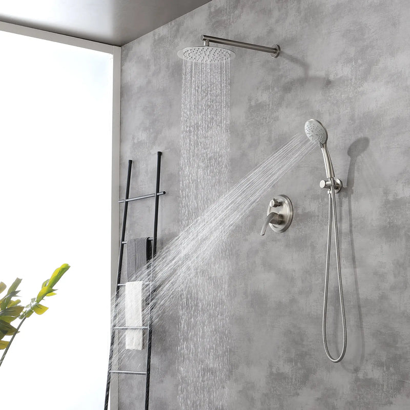 Wall Mounted Shower System Set with 9" Rain Shower head and 5-Setting High Pressure Handheld Shower shamanda-wall-mounted-shower-system-matte-black 