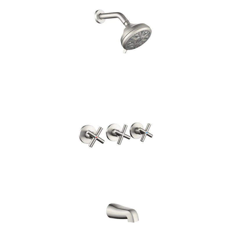 Wall Mounted Three Cross Handles Tub and Shower Faucet Trim with 10-Setting Shower Head wall-mounted-three-cross-handles-tub-and-shower-faucet-trim-with-10-setting-shower-head 