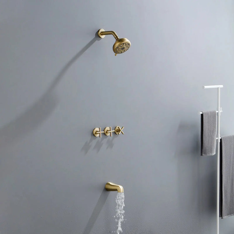 Wall Mounted Three Cross Handles Tub and Shower Faucet Trim with 10-Setting Shower Head wall-mounted-three-cross-handles-tub-and-shower-faucet-trim-with-10-setting-shower-head 