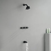 Wall Mounted Three Cross Handles Tub and Shower Faucet Trim with 10-Setting Shower Head wall-mounted-three-cross-handles-tub-and-shower-faucet-trim-with-10-setting-shower-head Matte Black / Brass & SUS304 & ABS / 17.3*10.1*5.4 inches