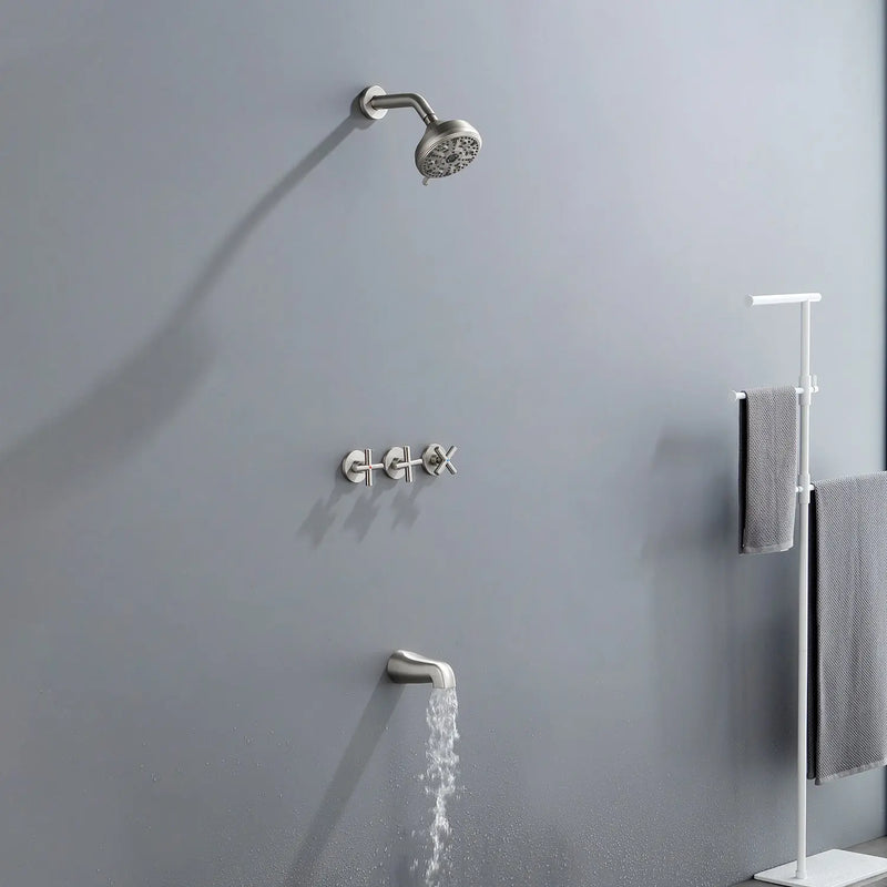 Wall Mounted Three Cross Handles Tub and Shower Faucet Trim with 10-Setting Shower Head wall-mounted-three-cross-handles-tub-and-shower-faucet-trim-with-10-setting-shower-head 
