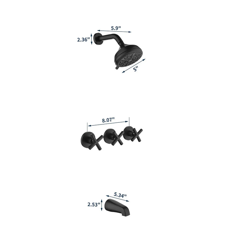 Wall Mounted Three Cross Handles Tub and Shower Faucet Trim with 10-Setting Shower Head wall-mounted-three-cross-handles-tub-and-shower-faucet-trim-with-10-setting-shower-head 