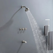 Wall Mounted Three Cross Handles Tub and Shower Faucet Trim with 10-Setting Shower Head wall-mounted-three-cross-handles-tub-and-shower-faucet-trim-with-10-setting-shower-head Brushed Nickel / Brass & SUS304 & ABS / 17.3*10.1*5.4 inches