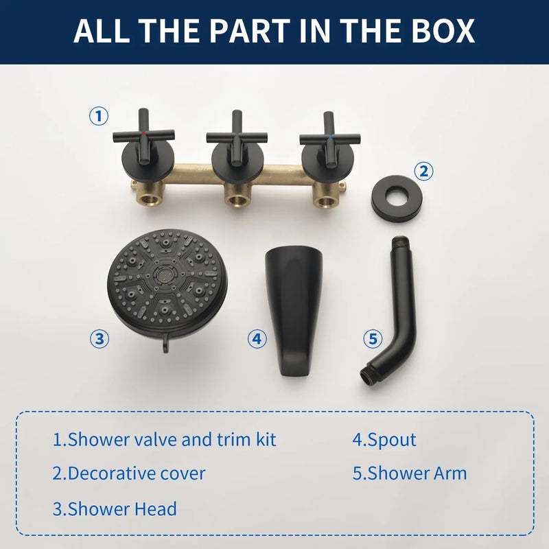 Wall Mounted Three Cross Handles Tub and Shower Faucet Trim with 10-Setting Shower Head wall-mounted-three-cross-handles-tub-and-shower-faucet-trim-with-10-setting-shower-head 