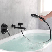 Wall Mounted bathtub faucet with 180 Degree Swivel Spout & 7 mode Handheld shower - Brushed Gold, Bruhsed Nickel, Matte Black modern-waterfall-spout-wall-mountedwith-handheld-shower 