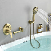 Wall Mounted bathtub faucet with 180 Degree Swivel Spout & 7 mode Handheld shower - Brushed Gold, Bruhsed Nickel, Matte Black modern-waterfall-spout-wall-mountedwith-handheld-shower 