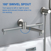 Wall Mounted bathtub faucet with 180 Degree Swivel Spout & 7 mode Handheld shower - Brushed Gold, Bruhsed Nickel, Matte Black modern-waterfall-spout-wall-mountedwith-handheld-shower 