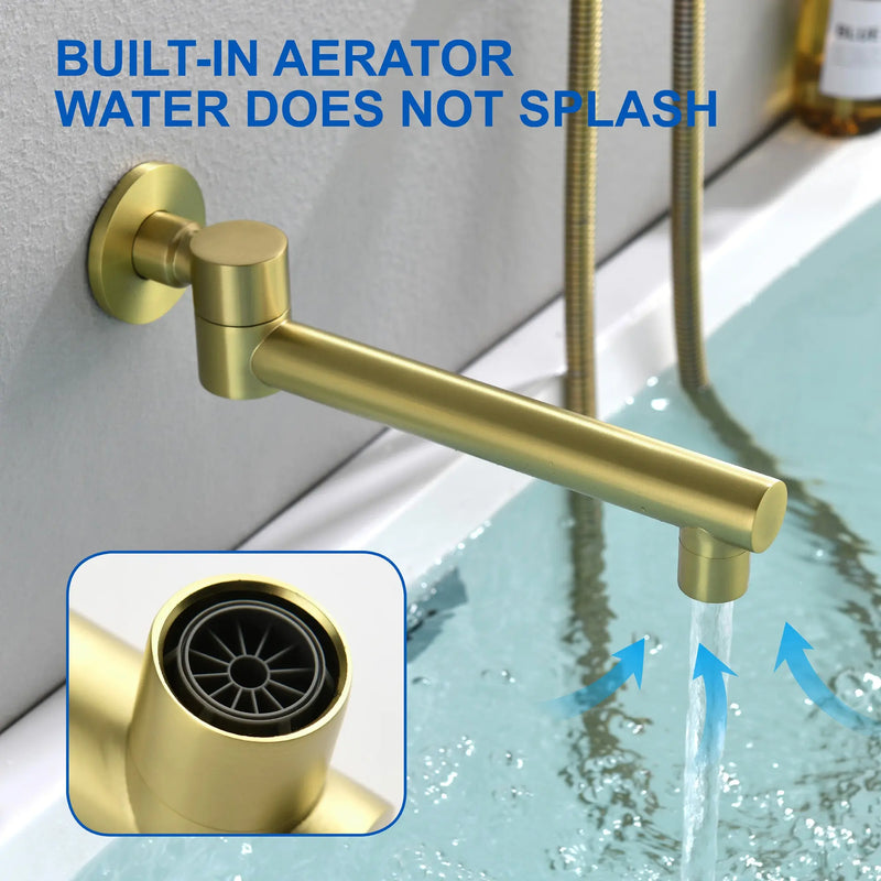 Wall Mounted bathtub faucet with 180 Degree Swivel Spout & 7 mode Handheld shower - Brushed Gold, Bruhsed Nickel, Matte Black modern-waterfall-spout-wall-mountedwith-handheld-shower 