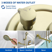 Wall Mounted bathtub faucet with 180 Degree Swivel Spout & 7 mode Handheld shower - Brushed Gold, Bruhsed Nickel, Matte Black modern-waterfall-spout-wall-mountedwith-handheld-shower 