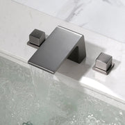 Waterfall Bathroom Faucet 3 Hole, 2 Square Handle Modern Widespread Rv Lavatory Sink Faucet with cUPC Water Supply Lines, Solid Brass, waterfall-bathroom-faucet-3-hole-2-square-handle-modern-widespread-rv-lavatory-sink-faucet-with-cupc-water-supply-lines-solid-brass 