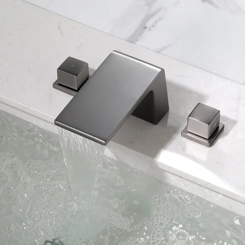 Waterfall Bathroom Faucet 3 Hole, 2 Square Handle Modern Widespread Rv Lavatory Sink Faucet with cUPC Water Supply Lines, Solid Brass, waterfall-bathroom-faucet-3-hole-2-square-handle-modern-widespread-rv-lavatory-sink-faucet-with-cupc-water-supply-lines-solid-brass 