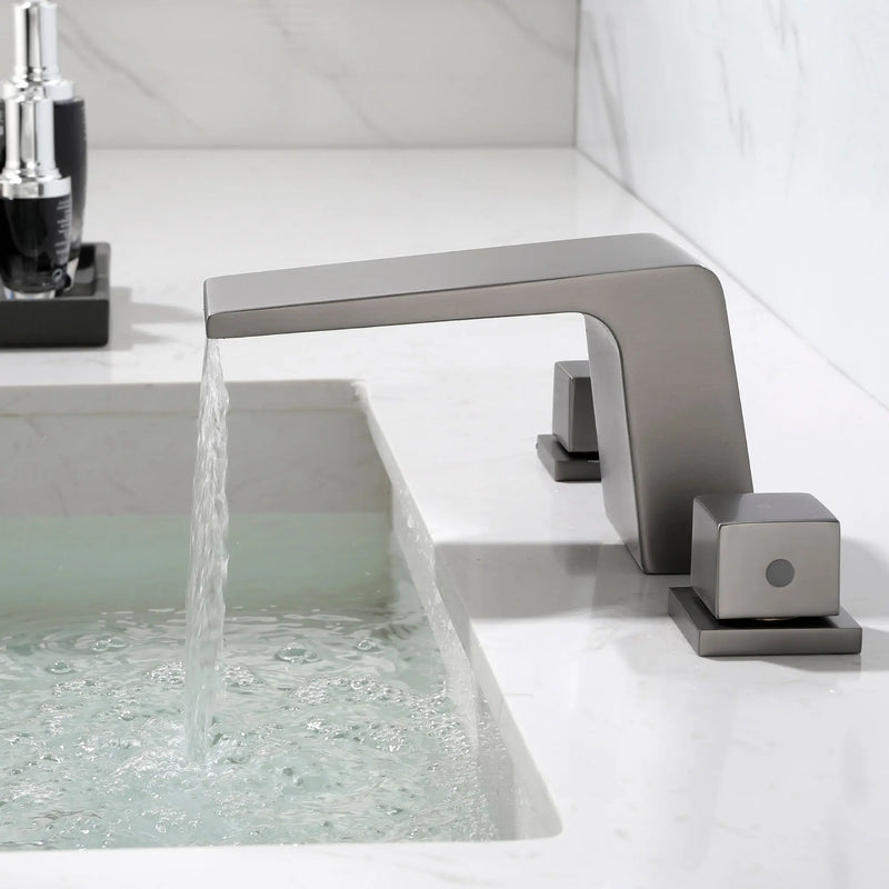 Waterfall Bathroom Faucet 3 Hole, 2 Square Handle Modern Widespread Rv Lavatory Sink Faucet with cUPC Water Supply Lines, Solid Brass, waterfall-bathroom-faucet-3-hole-2-square-handle-modern-widespread-rv-lavatory-sink-faucet-with-cupc-water-supply-lines-solid-brass 
