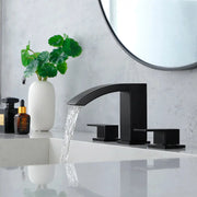 Waterfall Bathroom Faucet 3 Holes Widespread Bathroom Sink Faucet | Two Handles Lavatory Vanity Sink Faucets with Pop-up Drain Assembly & Supply Lines waterfall-bathroom-faucet-3-holes-widespread-bathroom-sink-faucet-two-handles-lavatory-vanity-sink-faucets-with-pop-up-drain-assembly-supply-lines 