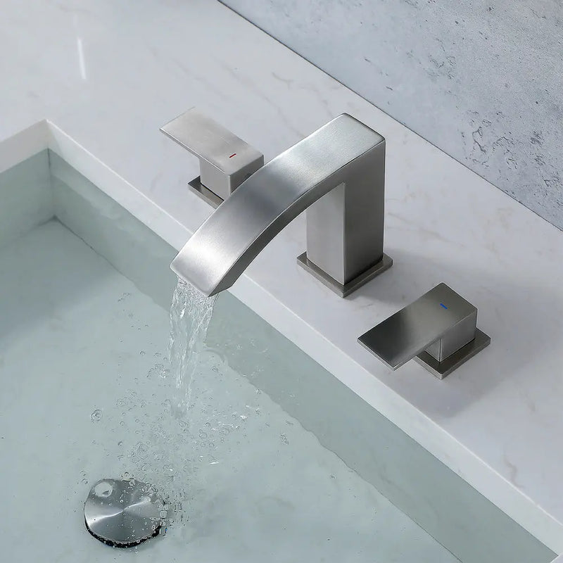 Waterfall Bathroom Faucet 3 Holes Widespread Bathroom Sink Faucet | Two Handles Lavatory Vanity Sink Faucets with Pop-up Drain Assembly & Supply Lines waterfall-bathroom-faucet-3-holes-widespread-bathroom-sink-faucet-two-handles-lavatory-vanity-sink-faucets-with-pop-up-drain-assembly-supply-lines 