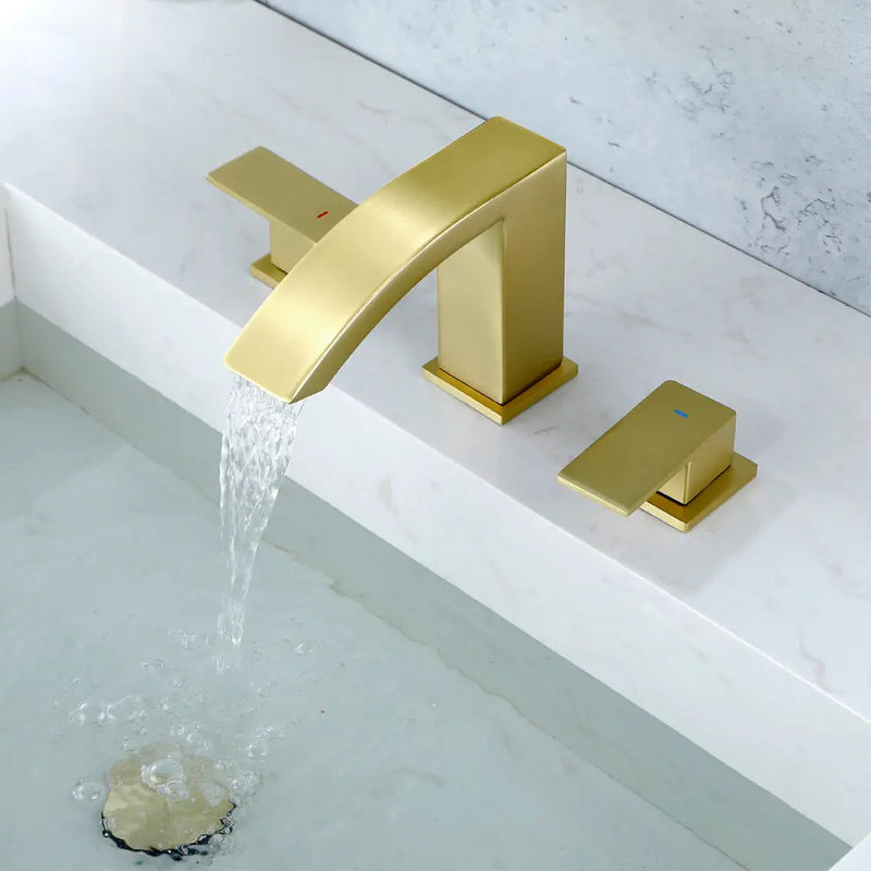 Waterfall Bathroom Faucet 3 Holes Widespread Bathroom Sink Faucet | Two Handles Lavatory Vanity Sink Faucets with Pop-up Drain Assembly & Supply Lines waterfall-bathroom-faucet-3-holes-widespread-bathroom-sink-faucet-two-handles-lavatory-vanity-sink-faucets-with-pop-up-drain-assembly-supply-lines 