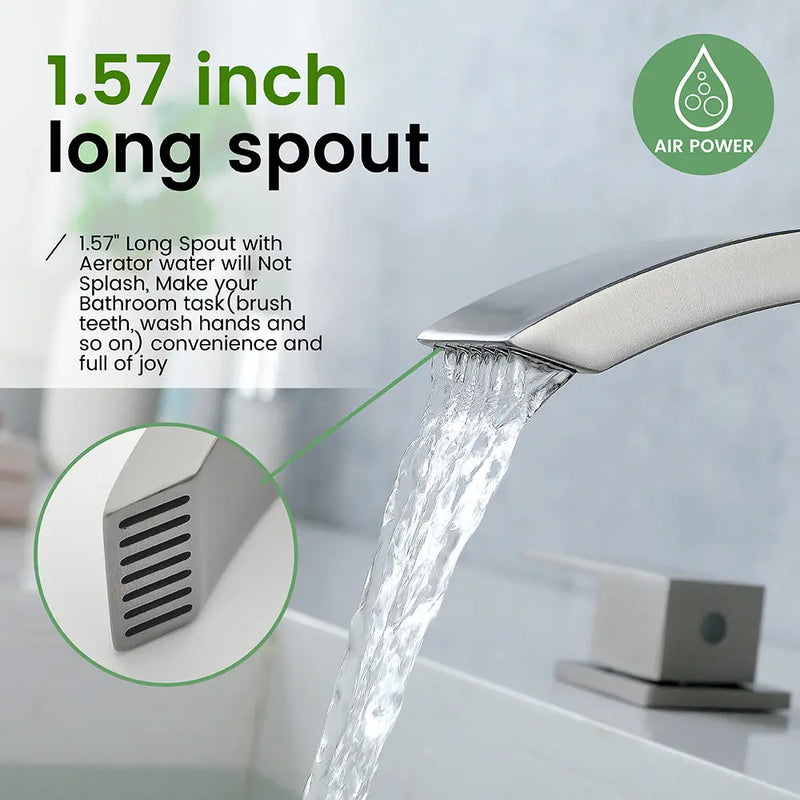 Waterfall Bathroom Faucet 3 Holes Widespread Bathroom Sink Faucet | Two Handles Lavatory Vanity Sink Faucets with Pop-up Drain Assembly & Supply Lines waterfall-bathroom-faucet-3-holes-widespread-bathroom-sink-faucet-two-handles-lavatory-vanity-sink-faucets-with-pop-up-drain-assembly-supply-lines 