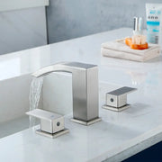 Waterfall Bathroom Faucet 3 Holes Widespread Bathroom Sink Faucet | Two Handles Lavatory Vanity Sink Faucets with Pop-up Drain Assembly & Supply Lines waterfall-bathroom-faucet-3-holes-widespread-bathroom-sink-faucet-two-handles-lavatory-vanity-sink-faucets-with-pop-up-drain-assembly-supply-lines 