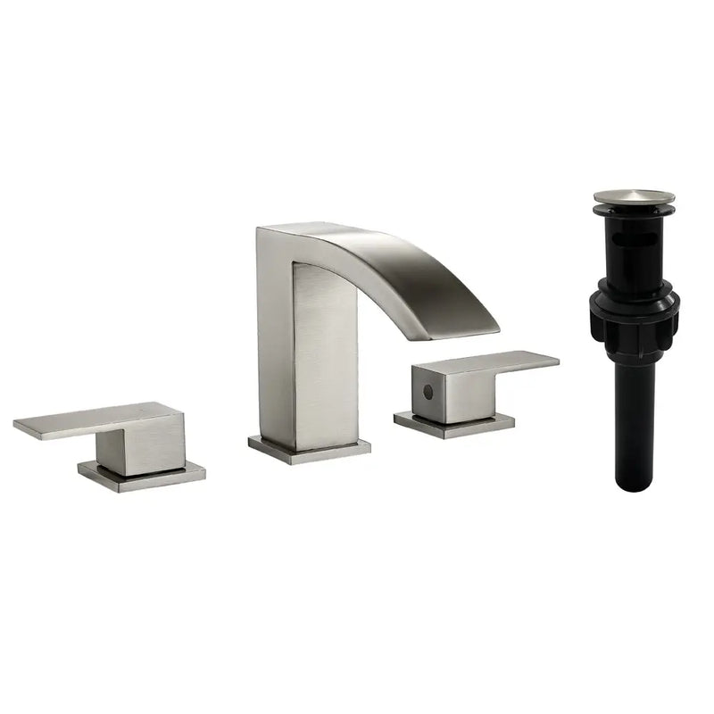 Waterfall Bathroom Faucet 3 Holes Widespread Bathroom Sink Faucet | Two Handles Lavatory Vanity Sink Faucets with Pop-up Drain Assembly & Supply Lines waterfall-bathroom-faucet-3-holes-widespread-bathroom-sink-faucet-two-handles-lavatory-vanity-sink-faucets-with-pop-up-drain-assembly-supply-lines 