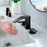 Waterfall Bathroom Faucet 3 Holes Widespread Bathroom Sink Faucet | Two Handles Lavatory Vanity Sink Faucets with Pop-up Drain Assembly & Supply Lines waterfall-bathroom-faucet-3-holes-widespread-bathroom-sink-faucet-two-handles-lavatory-vanity-sink-faucets-with-pop-up-drain-assembly-supply-lines Matte Black / Brass & SUS304