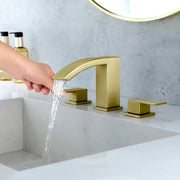 Waterfall Bathroom Faucet 3 Holes Widespread Bathroom Sink Faucet | Two Handles Lavatory Vanity Sink Faucets with Pop-up Drain Assembly & Supply Lines 3-Hole Widespread Bathroom Faucet  
