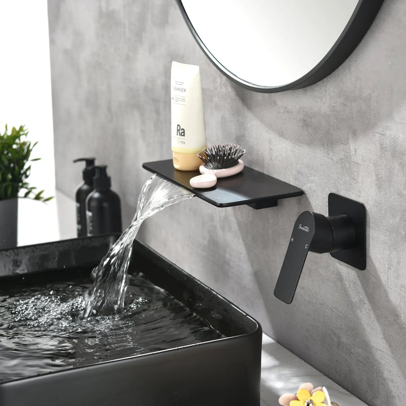 Waterfall Bathroom Faucet， Mounted Bathroom Sink Faucet for Bathroom Rough-in Valve Body and Trim Included waterfall-bathroom-faucet-mounted-bathroom-sink-faucet-for-bathroom-rough-in-valve-body-and-trim-included Black / Brass / 12.9 x 8.0 x 3.7inches