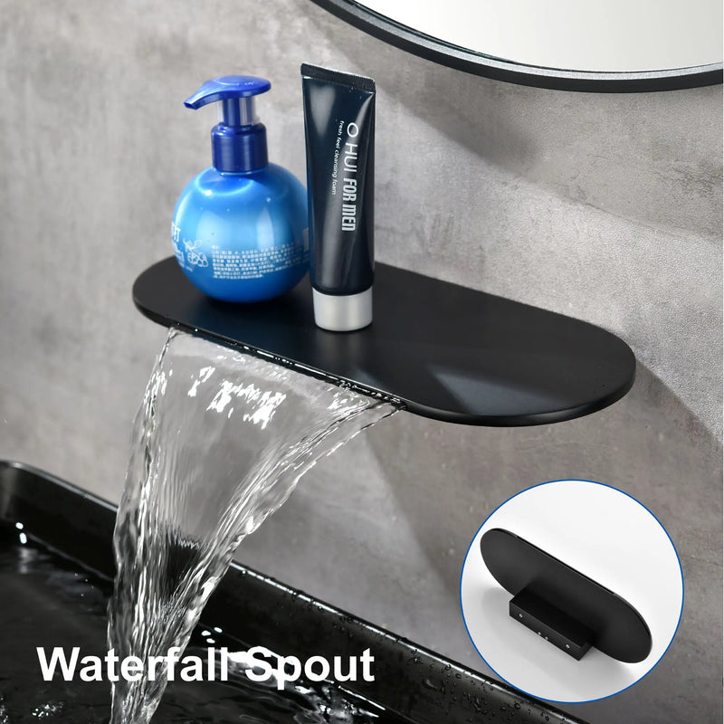 Waterfall Bathroom Sink Faucet 1- Handle Wall Mount Lavatory Faucet Mixer Tap Solid Brass matte-black-waterfall-bathroom-sink-faucet-1-handle-wall-mount-lavatory-faucet-mixer-tap-solid-brass 