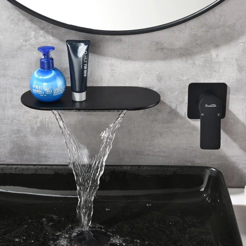 Waterfall Bathroom Sink Faucet 1- Handle Wall Mount Lavatory Faucet Mixer Tap Solid Brass matte-black-waterfall-bathroom-sink-faucet-1-handle-wall-mount-lavatory-faucet-mixer-tap-solid-brass 