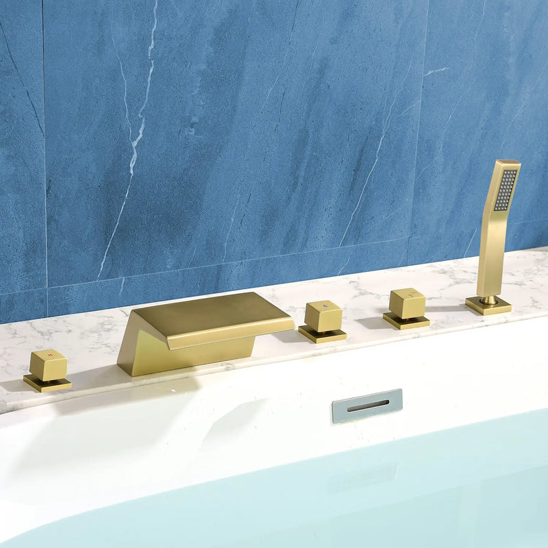 Waterfall Bathtub Faucet, Five Hole Deck Mounted Roman Bath Tub Faucet Mixer with Hand Shower waterfall-bathtub-faucet-five-hole-deck-mounted-roman-bath-tub-faucet-mixer-with-hand-shower 