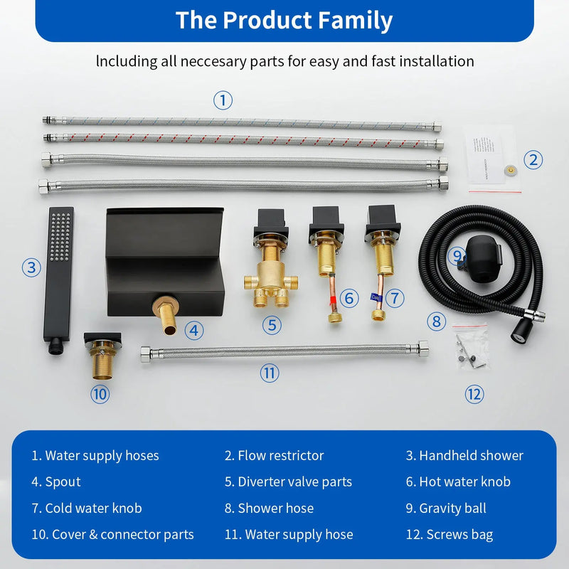 Waterfall Bathtub Faucet, Five Hole Deck Mounted Roman Bath Tub Faucet Mixer with Hand Shower waterfall-bathtub-faucet-five-hole-deck-mounted-roman-bath-tub-faucet-mixer-with-hand-shower 