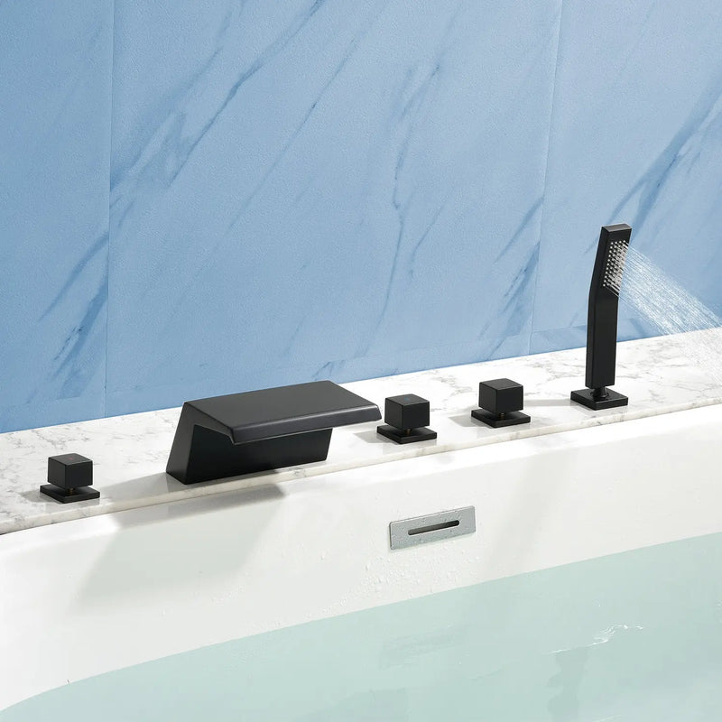 Waterfall Bathtub Faucet, Five Hole Deck Mounted Roman Bath Tub Faucet Mixer with Hand Shower waterfall-bathtub-faucet-five-hole-deck-mounted-roman-bath-tub-faucet-mixer-with-hand-shower 