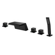 Waterfall Bathtub Faucet, Five Hole Deck Mounted Roman Bath Tub Faucet Mixer with Hand Shower waterfall-bathtub-faucet-five-hole-deck-mounted-roman-bath-tub-faucet-mixer-with-hand-shower Matte Black / Brass & SUS304 / 17.5*13.4*5.5 inches
