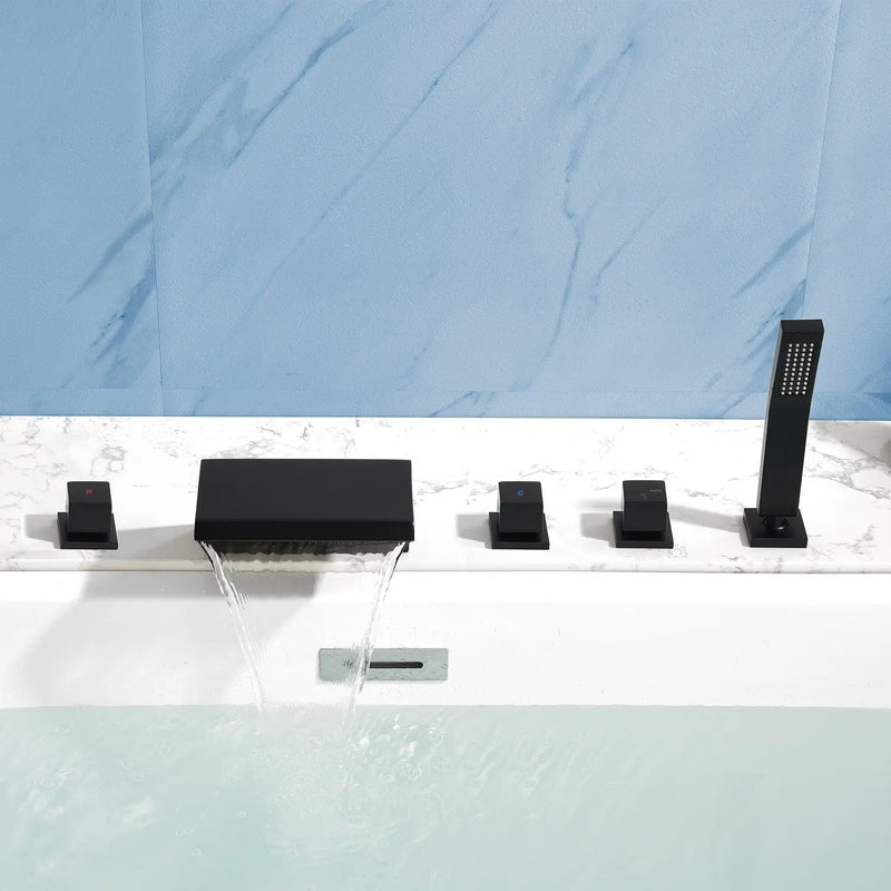 Waterfall Bathtub Faucet, Five Hole Deck Mounted Roman Bath Tub Faucet Mixer with Hand Shower waterfall-bathtub-faucet-five-hole-deck-mounted-roman-bath-tub-faucet-mixer-with-hand-shower 