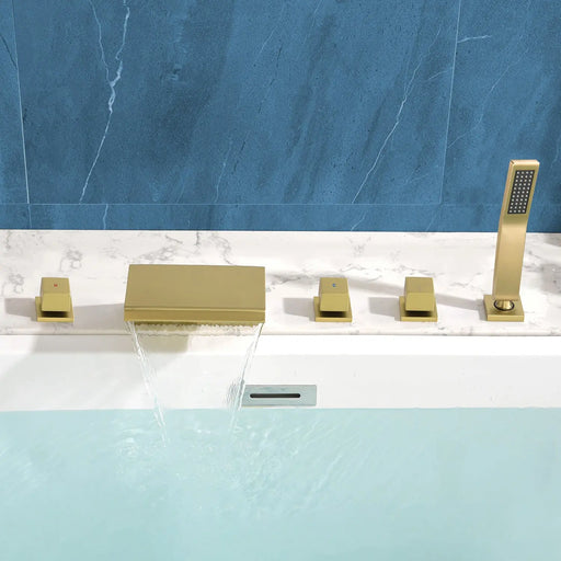 Waterfall Bathtub Faucet, Five Hole Deck Mounted Roman Bath Tub Faucet Mixer with Hand Shower waterfall-bathtub-faucet-five-hole-deck-mounted-roman-bath-tub-faucet-mixer-with-hand-shower 
