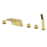 Waterfall Bathtub Faucet, Five Hole Deck Mounted Roman Bath Tub Faucet Mixer with Hand Shower waterfall-bathtub-faucet-five-hole-deck-mounted-roman-bath-tub-faucet-mixer-with-hand-shower Brushed Gold / Brass & SUS304 / 17.5*13.4*5.5 inches
