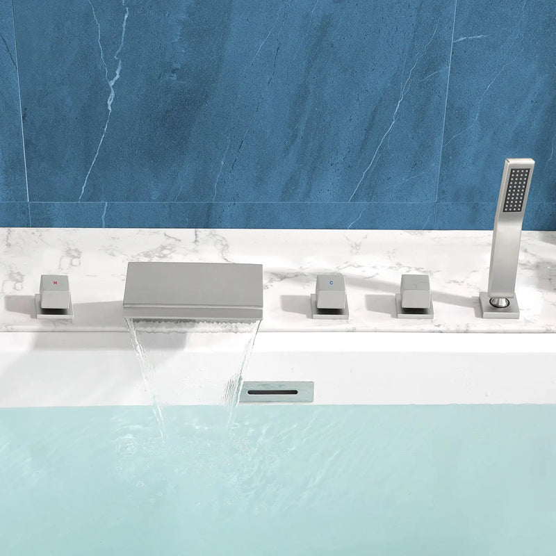 Waterfall Bathtub Faucet, Five Hole Deck Mounted Roman Bath Tub Faucet Mixer with Hand Shower waterfall-bathtub-faucet-five-hole-deck-mounted-roman-bath-tub-faucet-mixer-with-hand-shower 
