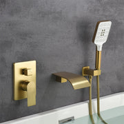 Waterfall Bathtub Faucet with Sprayer Wall Mounted Single Handle Brass Tub Filler - Matte Black, Bruhsed Nickel, Brushed Gold waterfall-bathtub-faucet-with-sprayer-wall-mounted-single-handle-brass-tub-filler-matte-black-bruhsed-nickel-brushed-gold 