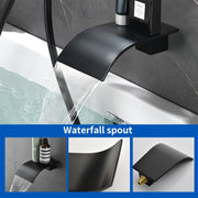 Waterfall Bathtub Faucet with Sprayer Wall Mounted Single Handle Brass Tub Filler - Matte Black, Bruhsed Nickel, Brushed Gold waterfall-bathtub-faucet-with-sprayer-wall-mounted-single-handle-brass-tub-filler-matte-black-bruhsed-nickel-brushed-gold 