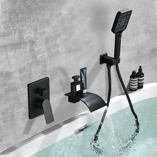 Waterfall Bathtub Faucet with Sprayer Wall Mounted Single Handle Brass Tub Filler - Matte Black, Bruhsed Nickel, Brushed Gold waterfall-bathtub-faucet-with-sprayer-wall-mounted-single-handle-brass-tub-filler-matte-black-bruhsed-nickel-brushed-gold 