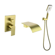 Waterfall Bathtub Faucet with Sprayer Wall Mounted Single Handle Brass Tub Filler - Matte Black, Bruhsed Nickel, Brushed Gold waterfall-bathtub-faucet-with-sprayer-wall-mounted-single-handle-brass-tub-filler-matte-black-bruhsed-nickel-brushed-gold 