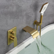 Waterfall Bathtub Faucet with Sprayer Wall Mounted Single Handle Brass Tub Filler - Matte Black, Bruhsed Nickel, Brushed Gold waterfall-bathtub-faucet-with-sprayer-wall-mounted-single-handle-brass-tub-filler-matte-black-bruhsed-nickel-brushed-gold 