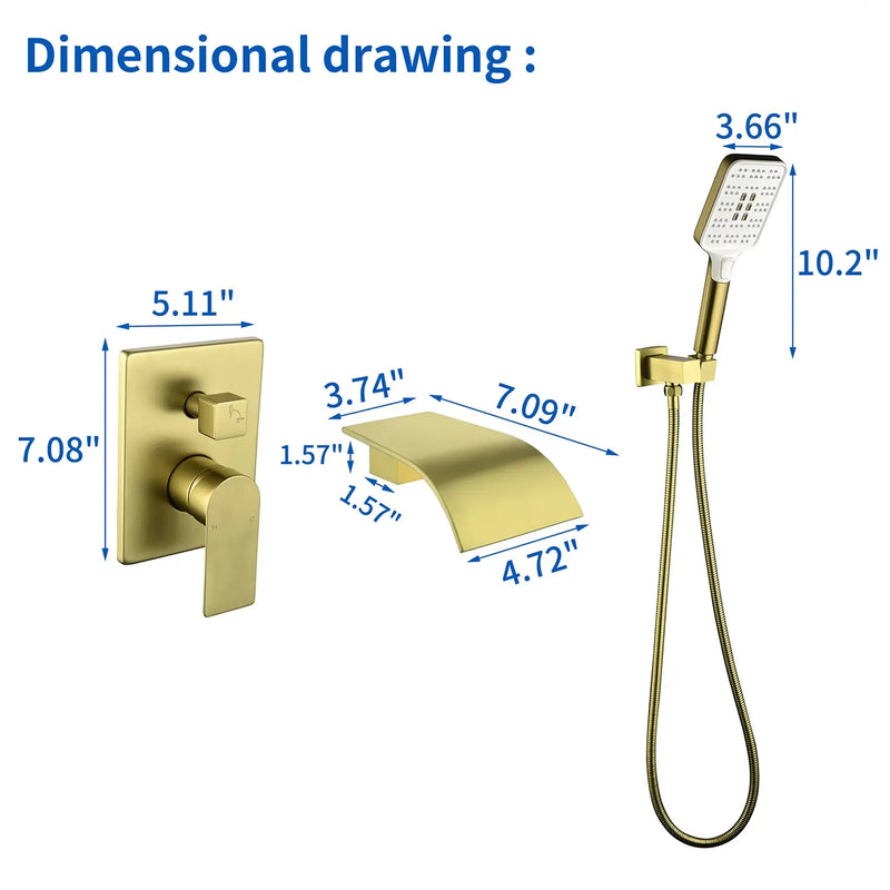 Waterfall Bathtub Faucet with Sprayer Wall Mounted Single Handle Brass Tub Filler - Matte Black, Bruhsed Nickel, Brushed Gold waterfall-bathtub-faucet-with-sprayer-wall-mounted-single-handle-brass-tub-filler-matte-black-bruhsed-nickel-brushed-gold 