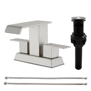 Waterfall Centerset Bathroom Sink Faucet 4 Inch 2 Handle Hot Cold Mixer Basin Faucet with Pop-Up Drain Stopper and Supply Lines waterfall-2-handle-4-centerset-hot-cold-mixer-bathroom-sink-faucet-with-pop-up-drain-stopper 