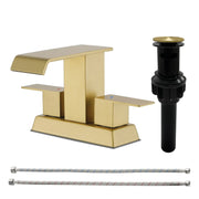Waterfall Centerset Bathroom Sink Faucet 4 Inch 2 Handle Hot Cold Mixer Basin Faucet with Pop-Up Drain Stopper and Supply Lines waterfall-2-handle-4-centerset-hot-cold-mixer-bathroom-sink-faucet-with-pop-up-drain-stopper 