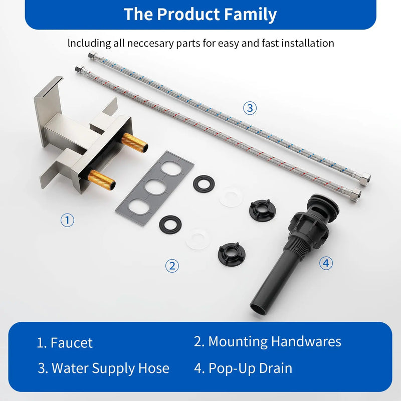 Waterfall Centerset Bathroom Sink Faucet 4 Inch 2 Handle Hot Cold Mixer Basin Faucet with Pop-Up Drain Stopper and Supply Lines waterfall-2-handle-4-centerset-hot-cold-mixer-bathroom-sink-faucet-with-pop-up-drain-stopper 