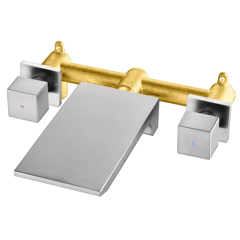 Waterfall Faucet Wall Mount,2 Handles Bathroom Waterfall Tub Faucet, Wall Mount Bathtub Filler waterfall-faucet-wall-mount-2-handles-bathroom-waterfall-tub-faucet-wall-mount-bathtub-filler Brushed Nickel / 13*8.3*3.7inches / Brass