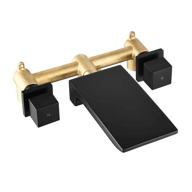 Waterfall Faucet Wall Mount,2 Handles Bathroom Waterfall Tub Faucet, Wall Mount Bathtub Filler waterfall-faucet-wall-mount-2-handles-bathroom-waterfall-tub-faucet-wall-mount-bathtub-filler Matte  Black / 13*8.3*3.7inches / Brass