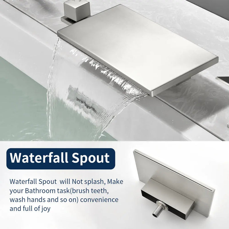 Waterfall Roman Tub Faucet Single-Handle 4 Hole Deck Mounted Tub Filler with Shower Diverter Solid Brass 4-hole-single-handle-roman-tub-faucet-with-shower-diverter-solid-brass 