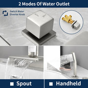 Waterfall Roman Tub Faucet Single-Handle 4 Hole Deck Mounted Tub Filler with Shower Diverter Solid Brass 4-hole-single-handle-roman-tub-faucet-with-shower-diverter-solid-brass 