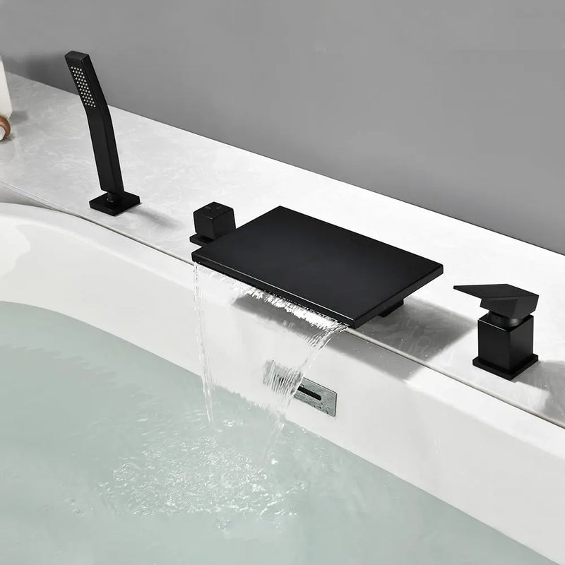 Waterfall Roman Tub Faucet Single-Handle 4 Hole Deck Mounted Tub Filler with Shower Diverter Solid Brass 4-hole-single-handle-roman-tub-faucet-with-shower-diverter-solid-brass 
