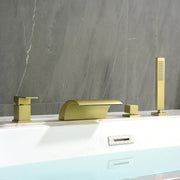 Waterfall Roman Tub Faucet with Sprayer Deck Mount Tub Filler with Hand Shower, Single Handle Bathtub Faucet Set waterfall-roman-tub-faucet-with-sprayer-deck-mount-tub-filler-with-hand-shower-single-handle-bathtub-faucet-set-1720bg Brushed Gold / Brass / 17.5 x 13.3 x 5.5 inches